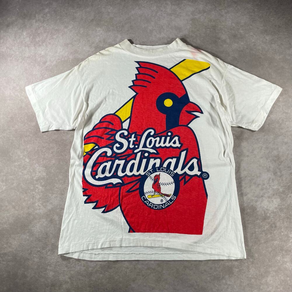 Vintage 90s St Louis Cardinals MLB Big Print Single Stitch AOP White T-Shirt